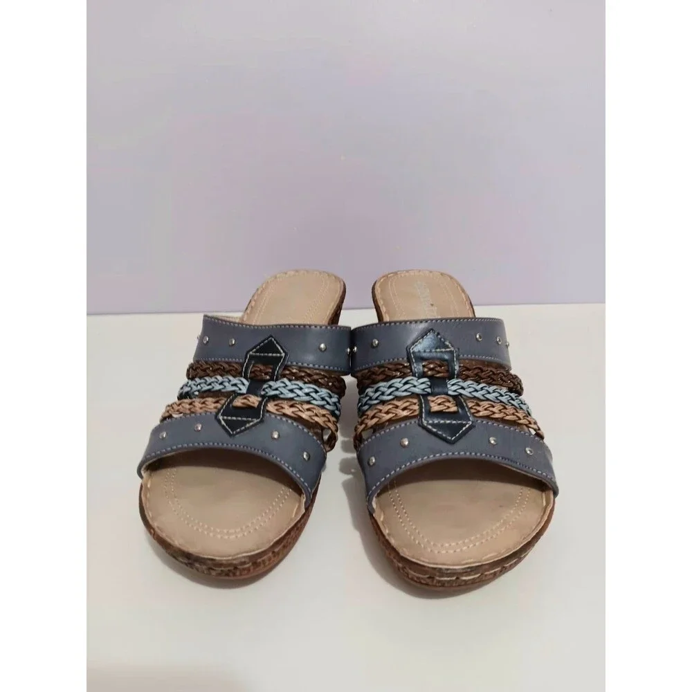 Patriza Pitaya Blue Braided Wedge Sandals Sz 6.5 (37)